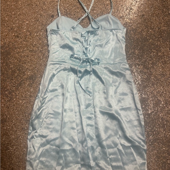 Wild Fable Light Blue Silky Mini Dress with Lace Up Back - Picture 5 of 8